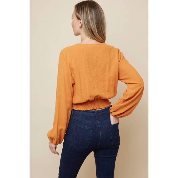 NEW SAINTS & HEARTS overlap with smocking linen top in mustard - Picture 2 of 5